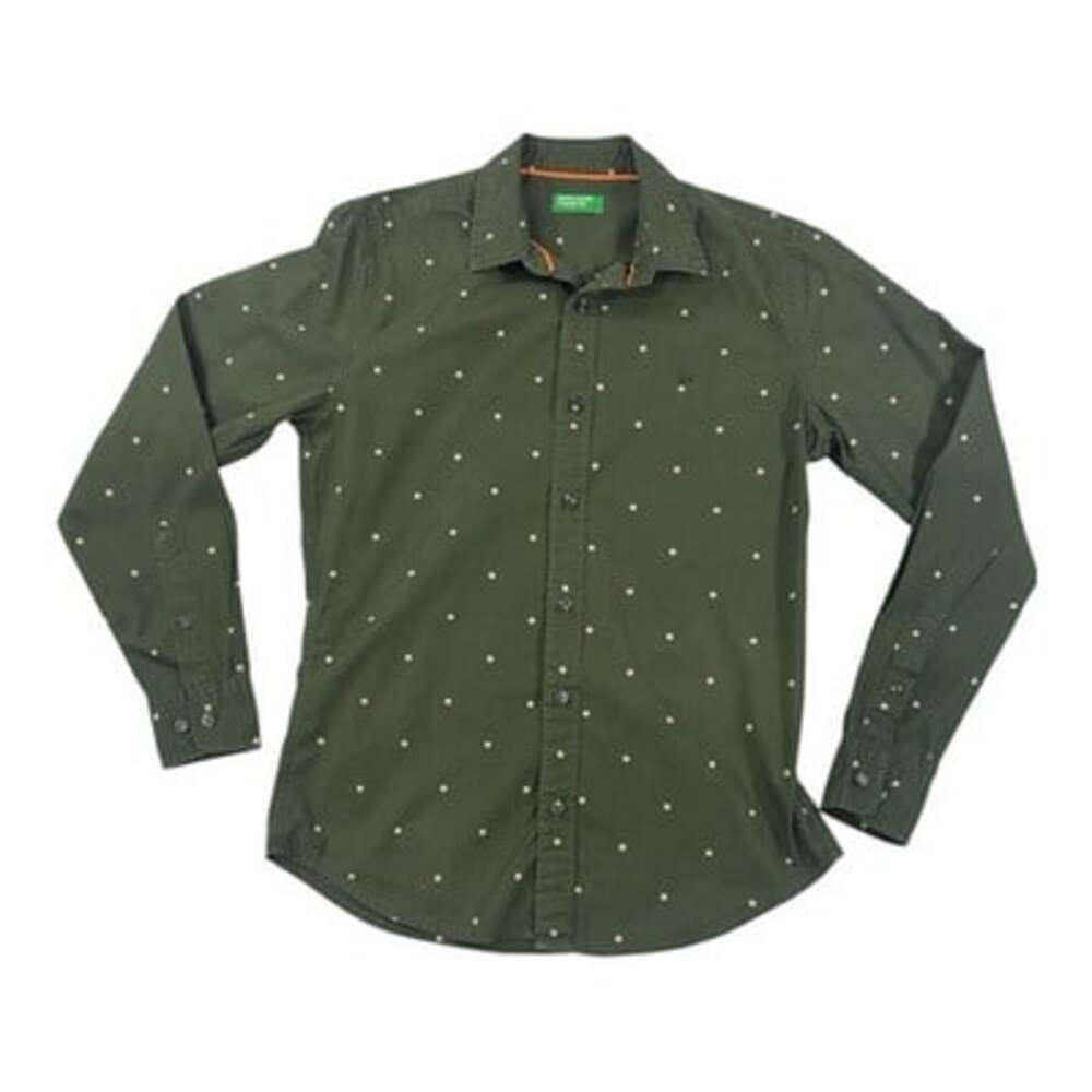 United Colors of Benetton Olive Green Button Down slim-fit cotton Size Small